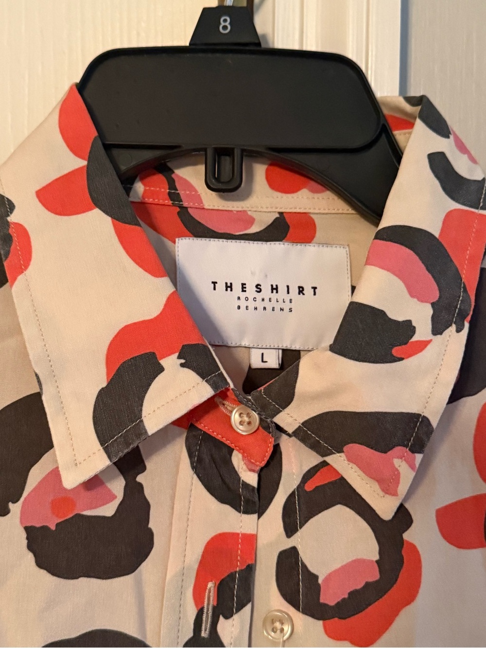 The Shirt by Rochelle Behrens Beige Button-Down Orange Red & Black Spot Print - Picture 2 of 3
